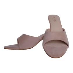 Mules à talon beige aspect daim femme - Ocean of Shoes